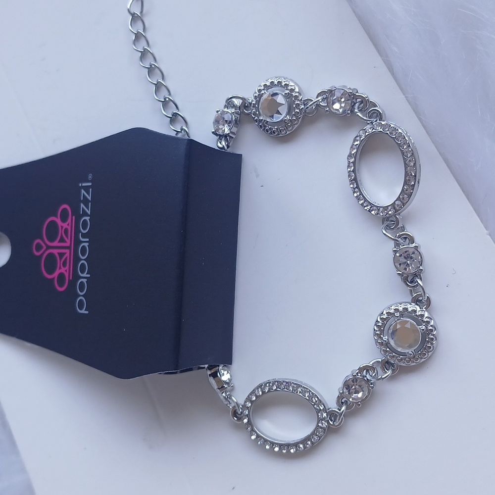 Paparazzi Silver Bracelet with Clear Accents